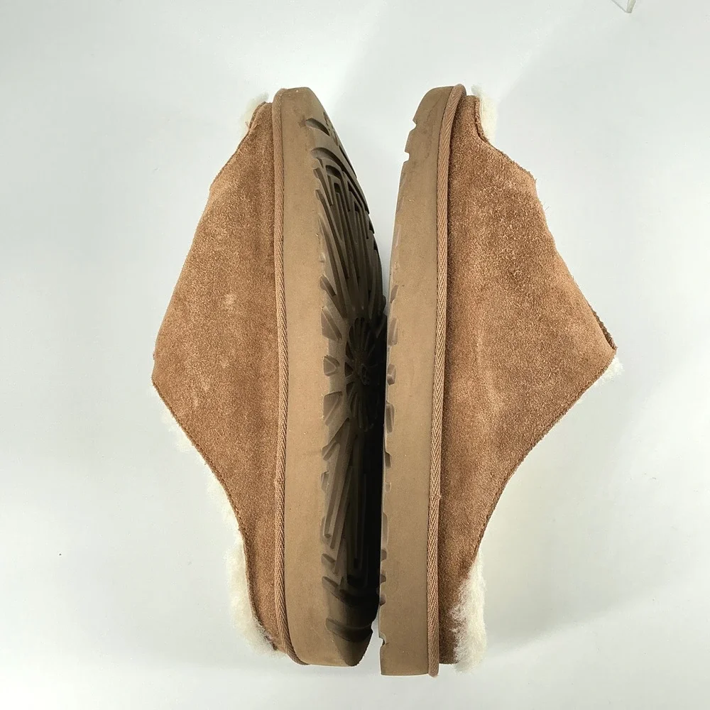 UGG Womens Size 11 Open Toe Chestnut Suede Sheepskin Slides Greenport Slippers - Picture 9 of 11